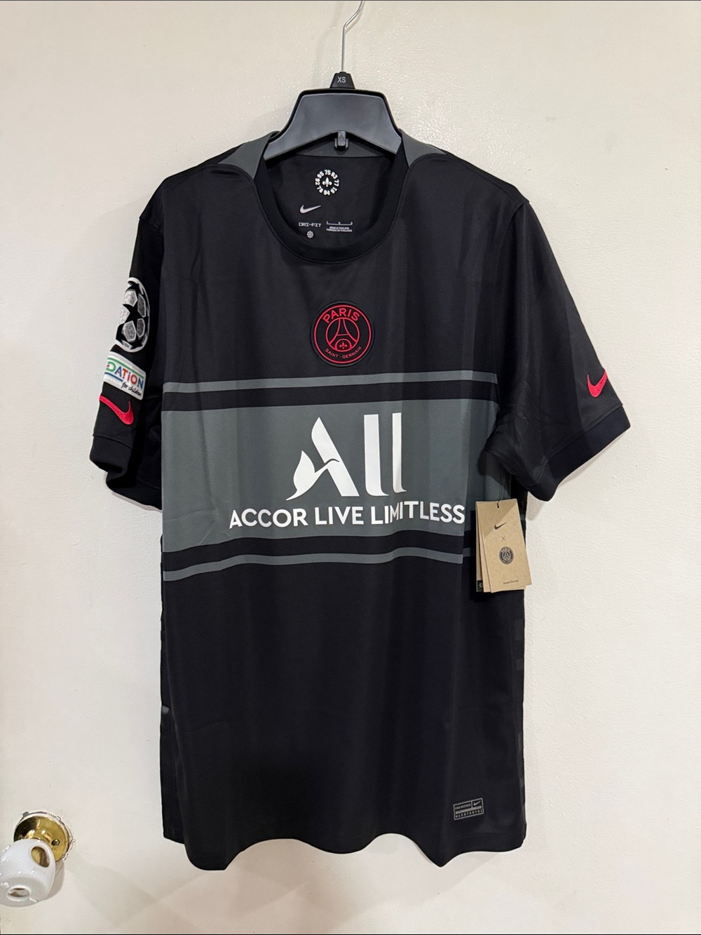 Nike Black and Gray Paris Football Jersey with Pink Accents